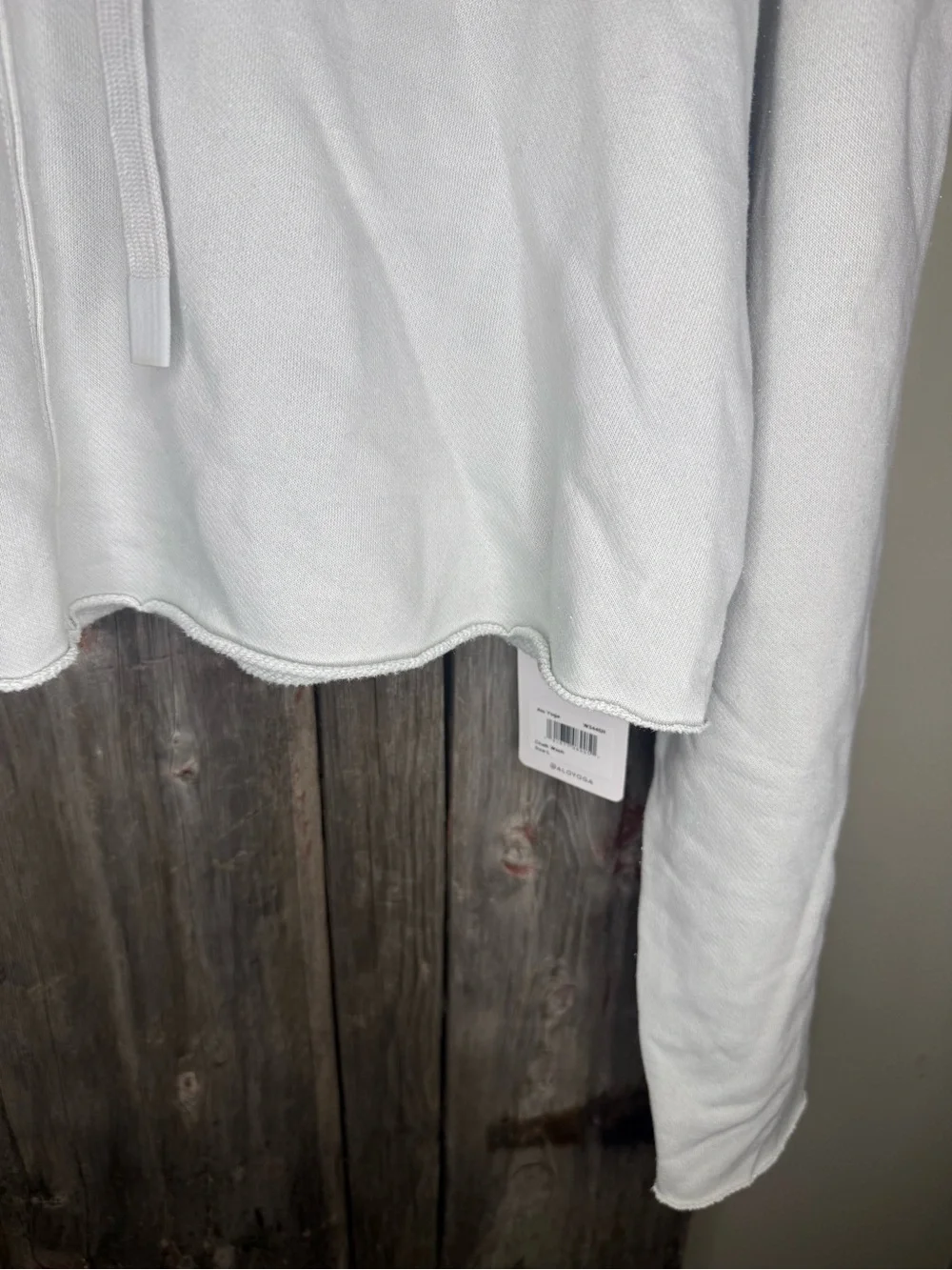 NWT ALO Yoga Washed Edge Hoodie in Chalk like Gray Cropped Boxy Large